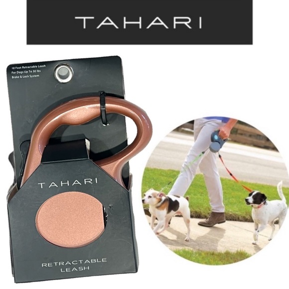 Designer Rose Gold Metallic TAHARI 10 FT Ergonomic Retractable Pet Dog Leash